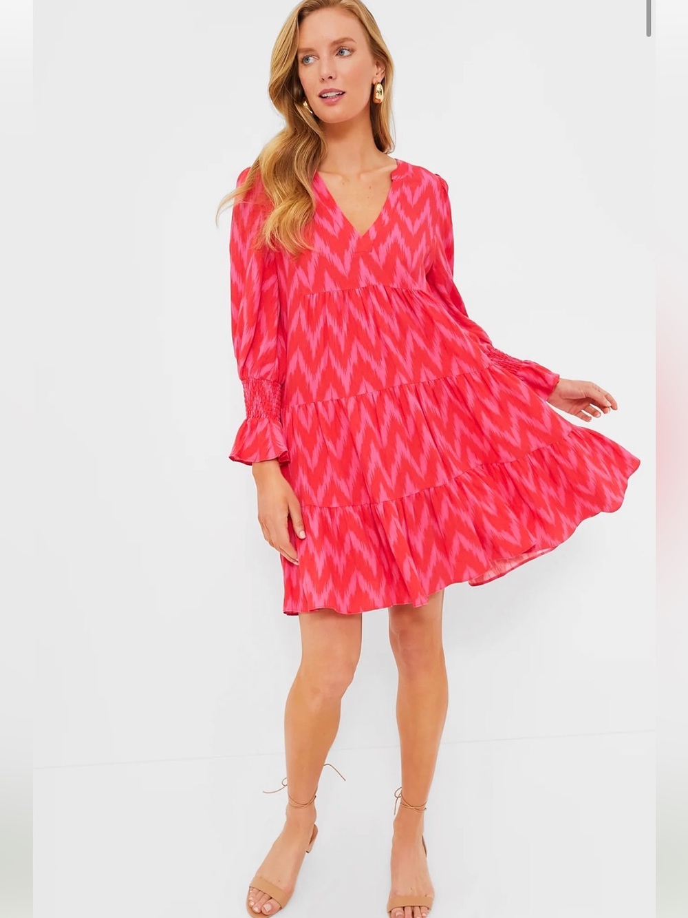 Tuckernuck Pomander Place Hot Pink Ikat Kenzo Tiered Mini Dress Small